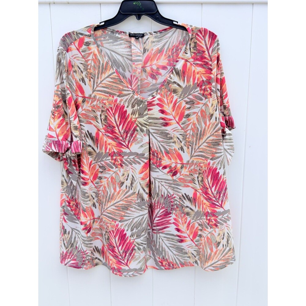 Ava Grace Top floral summer plus 3X Short Sleeve Stretch